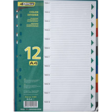 Індекс розділювач, А4, кольоровий, 12 розділів, пластик, TM 4Office