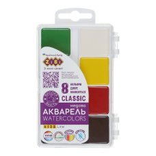 Фарби акварельні, CLASSIC, 8 кольорів, без/п, пласт./кор., KIDS Line, TM ZiBi