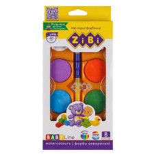 Фарби акварельні, 8 кольорів, пласт./кор., з/п., JUMBO, BABY Line, TM ZiBi