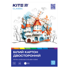 Картон білий, A4, 10арк, двосторонній, Classic, TM Kite