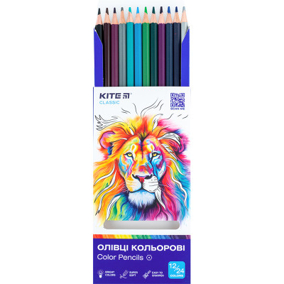 Олівці кольорові, 12шт, двосторонні, Classic, TM Kite