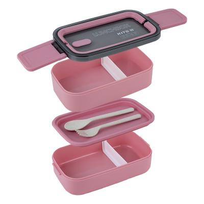 Ланчбокс подвійний з наповненням, 1400мл, рожевий, TM Kite