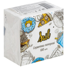 Серветки столові, 1-шарові, 22х24см, 100шт, білі, ТМ Sail