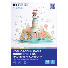 Папір кольоровий, А4, двосторонній, 14арк/7кол,пастель, Classic, TM Kite