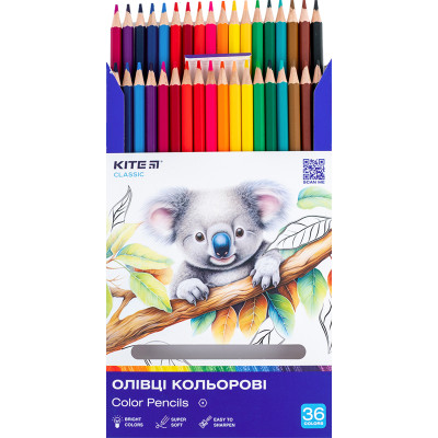 Олівці кольорові, 36шт, Classic, TM Kite