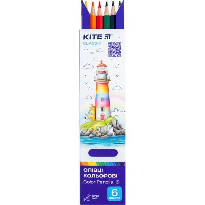 Олівці кольорові, 6шт, Classic, TM Kite