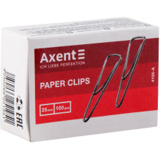 Скріпки, 25мм, 100шт, трикутні з загином, нікельовані, TM Axent