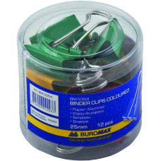 Біндер (зажим) 25мм, 12шт, кольоровий, TM Buromax