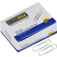 Скріпки, 28мм, 100шт, круглі, нікельовані, TM Buromax