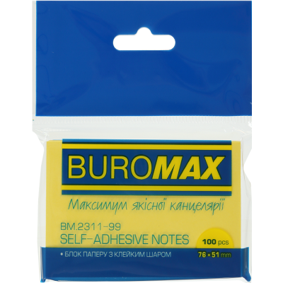 Блок паперу для нотаток клейкий, 51х76мм, 100арк, асорті, TM Buromax