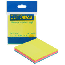 Блок паперу для нотаток клейкий, 76х76мм, 100арк, 4х25арк, неон декор, TM Buromax