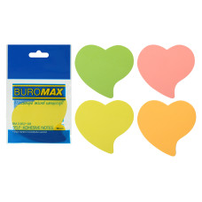 Блок паперу для нотаток клейкий, 50арк, неон асорті, Серце, TM Buromax