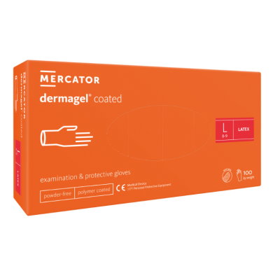 Рукавички латексні, L-9, без пудри, нестерильні, білі, 100шт/уп, Dermagel, TM Mercator