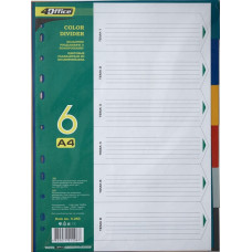 Індекс розділювач, А4, кольоровий, 6 розділів, пластик, TM 4Office