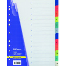 Індекс розділювач, А4, цифровий 1-12 / кольоровий, пластик, TM Buromax