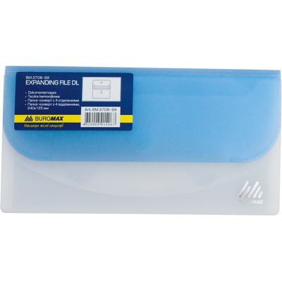 Папка-конверт, DL, на липучці, 4 відділення, напівпрозора, пластикова, асорті, Travel, TM Buromax
