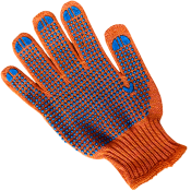 Рукавички захисні, долоня-крапка, щільність 6 ниток, помаранчеві, БАВ60%/ПЕ40%
