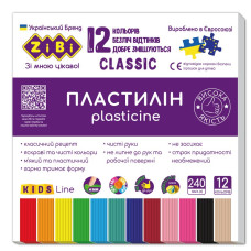 Пластилін CLASSIC 12 кольорів, 240г, KIDS Line, TM ZiBi