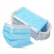 Маска захистна, тришарова, на резинках, 50шт/уп, Блакитна