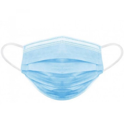 Маска захистна, тришарова, на резинках, 50шт/уп, Блакитна