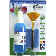 Набір чистящий для моніторів та ноутбуків, 3в1 (спрей 100мл, щіточка, серветка), ТМ ColorWay