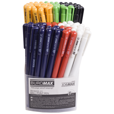 Ручка кулькова, лінія 0.7мм, чорна, автоматична, корпус асорті, Base, TM Buromax