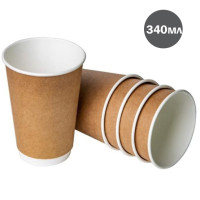 Стакани одноразові, паперові, 340мл, 2-шарові, для гарячих напоїв, білий+крафт, 18шт/уп