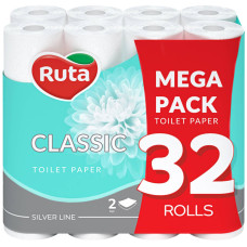 Туалетний папір, 2-шаровий, целюлоза (білий), на гільзі, 32 рул/уп, Classic, ТМ Ruta