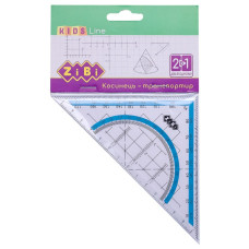 Косинець 2в1, 140мм, 90°/45°, з блакитною смужкою, блістер, KIDS Line, TM ZiBi