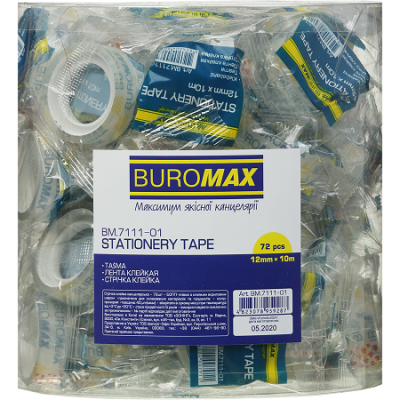Стрічка клейка канцелярська (скотч), 12мм, 10м, прозора, TM Buromax