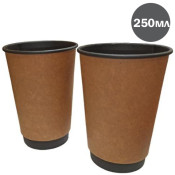 Стакани одноразові, паперові, 250мл, 2-шарові, для гарячих напоїв, чорний+крафт, 20шт/уп