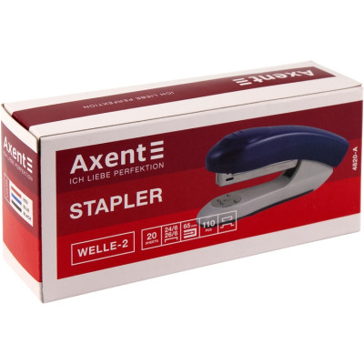 Степлер, №24, 20арк, пластиковий, синій, Welle-2, TM Axent