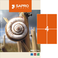 Етикетки клейкі, 4шт/А4, 105х148.5мм, 100арк/уп, TM SAPRO Labels