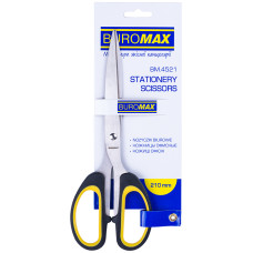 Ножиці офісні, 210мм, суцільнометалеві, ручки з гумовими вставками, чорні, TM Buromax