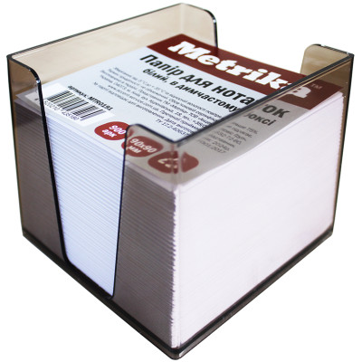 Блок паперу для нотаток, не склеєний, 90х90мм, 900арк, білий, в димчатому боксі, TM Metrika
