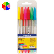 Набір кулькових ручок, лінія 0.5мм, 6 кольорів, в блістері, Standart, TM Economix