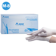 Рукавички латексні, M-8, без пудри, нестерильнi, білі, 100шт/уп, ТМ IGAR