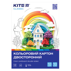 Картон кольоровий, А4, 10арк, 10кольорів, двосторонній, Classic, TM Kite