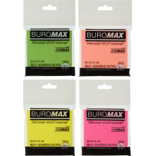 Блок паперу для нотаток клейкий, 76х76мм, 80арк, неон асорті, TM Buromax