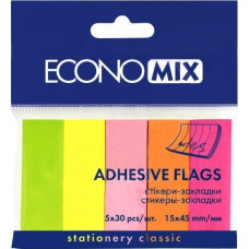 Закладки паперові клейкі, 15х45мм, 5х30арк, неон асорті, TM Economix