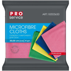 Серветка з мікрофібри, для скла, 30х30см, 4шт/уп, асорті, ТМ PRO Service