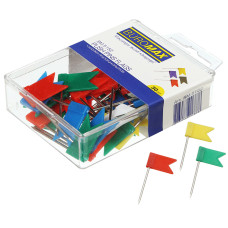 Кнопки-цвяшки, кольорові прапорці, в контейнері, 30шт, TM Buromax
