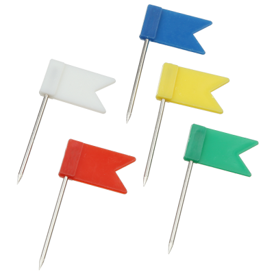 Кнопки-цвяшки, кольорові прапорці, в контейнері, 30шт, TM Buromax