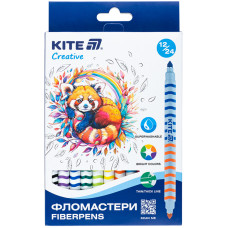 Фломастери, 24 кольори, 12шт, двосторонні, Creative, TM Kite