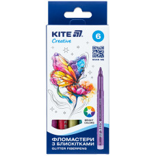 Фломастери, 6 кольорів, з блискітками, Creative, TM Kite