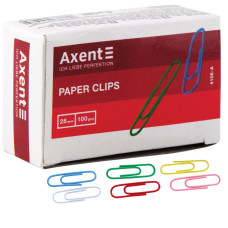 Скріпки, 28мм, 100шт, круглі, кольорові, TM Axent
