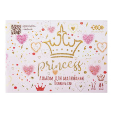 Альбом для малювання PRINCESS, А4, 12арк, 120г/м2, на скобі, рожевий, KIDS Line, TM ZiBi