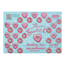 Альбом для малювання DONUTS, А4, 24арк, 120г/м2, на скобі, рожевий, KIDS Line, TM ZiBi