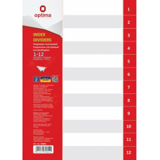 Індекс розділювач, А4, цифровий 1-12, пластик, сірий, TM Optima