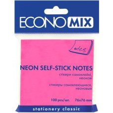 Блок паперу для нотаток клейкий, 75х75мм, 100арк, неон малиновий, TM Economix